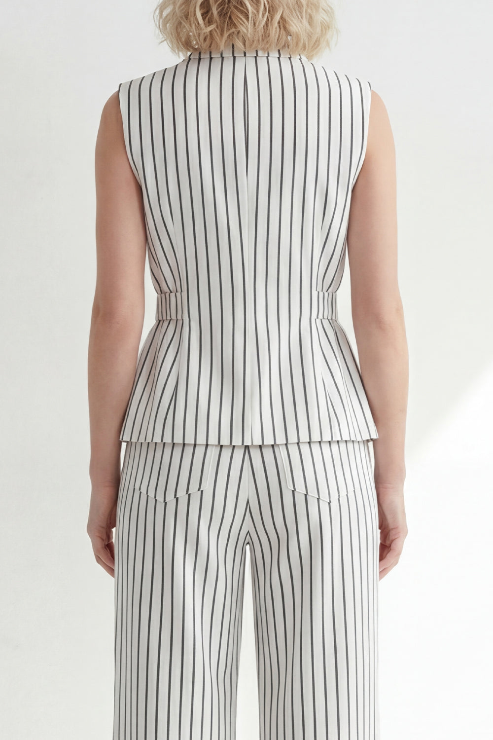2 Piece White Striped Single Breasted Notched Lapel Wide Leg Business Suits