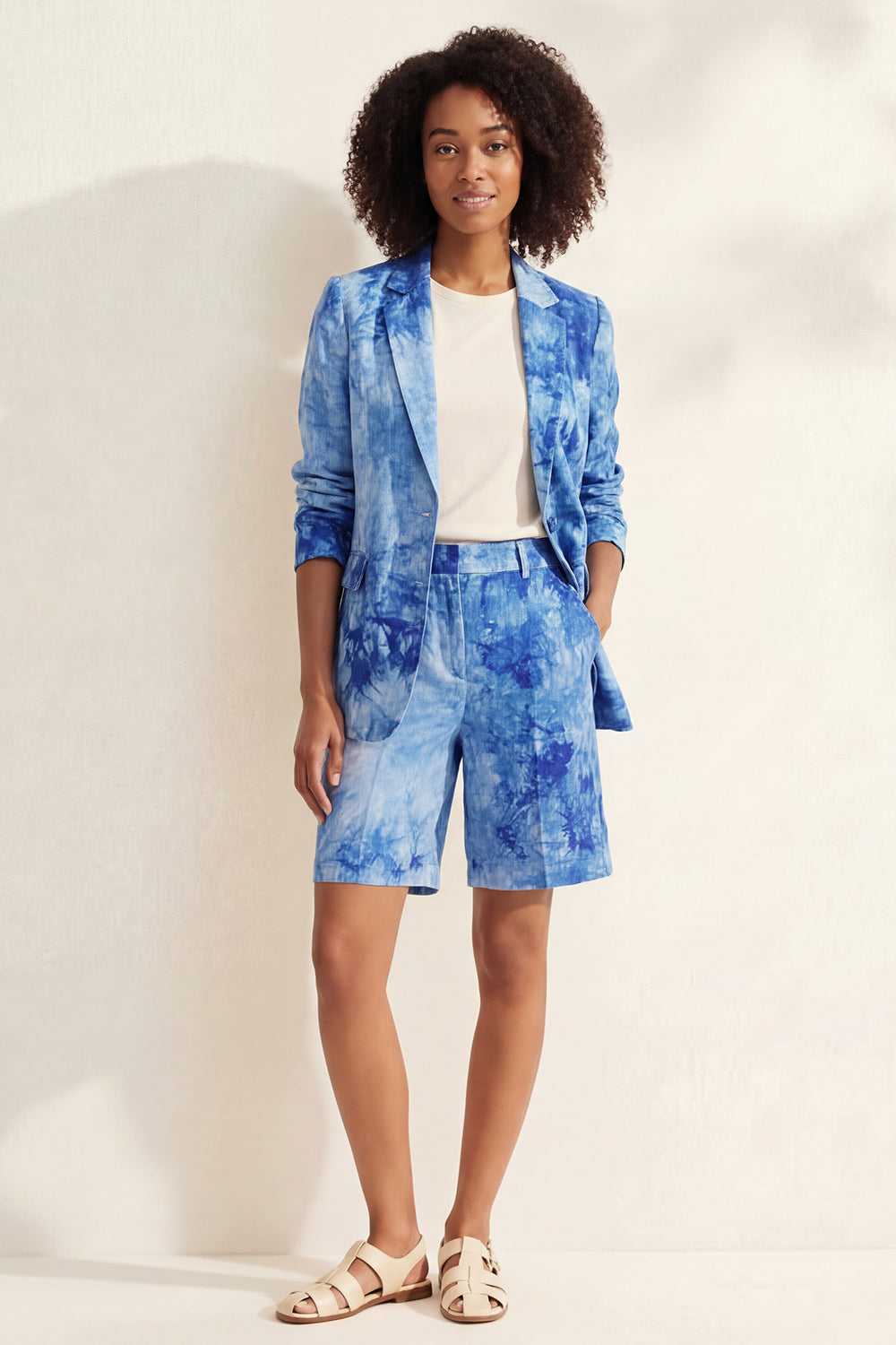 2 Piece Blue Printed Notched Lapel Business Suits with Pockets