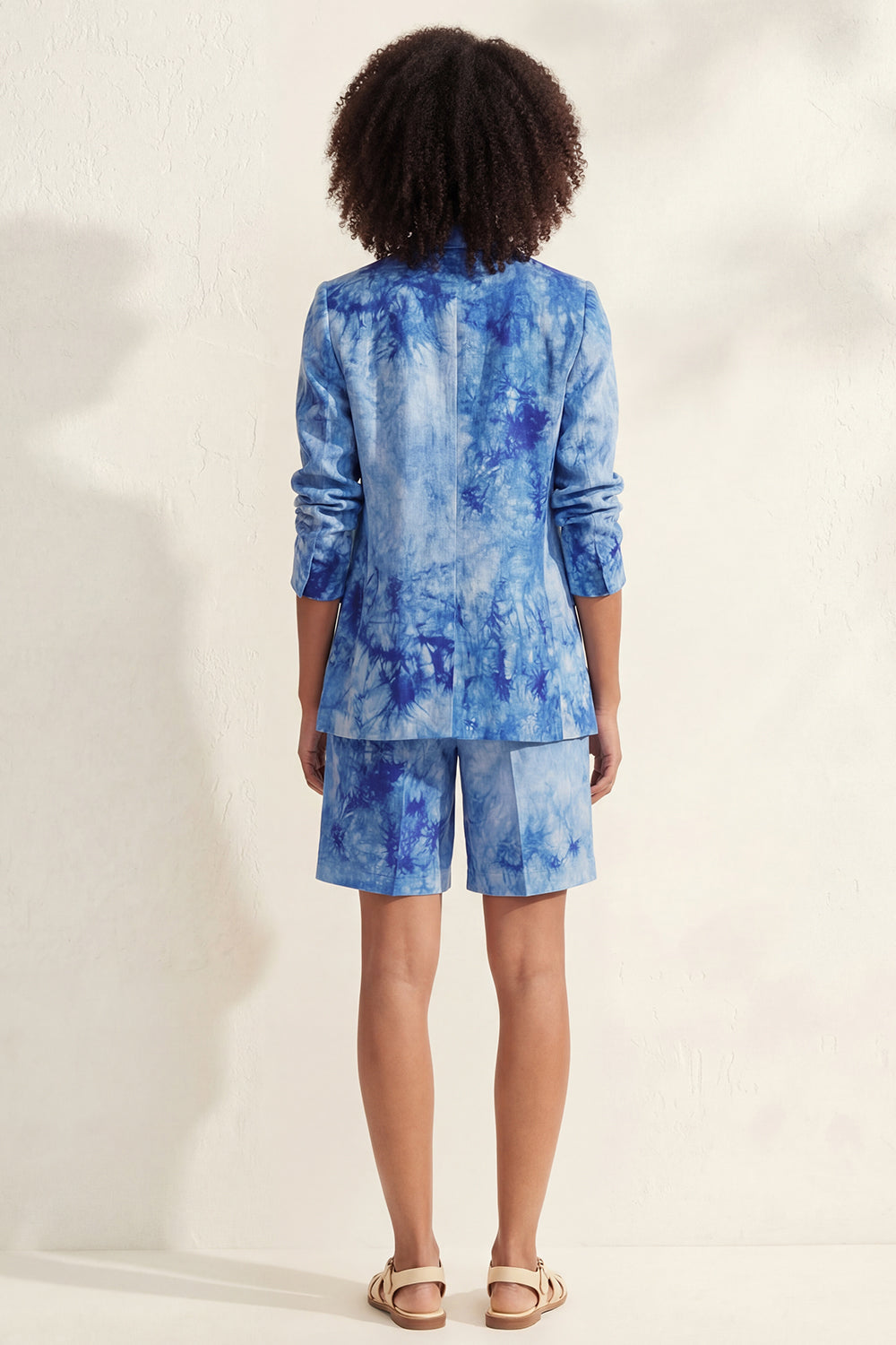 2 Piece Blue Printed Notched Lapel Business Suits with Pockets