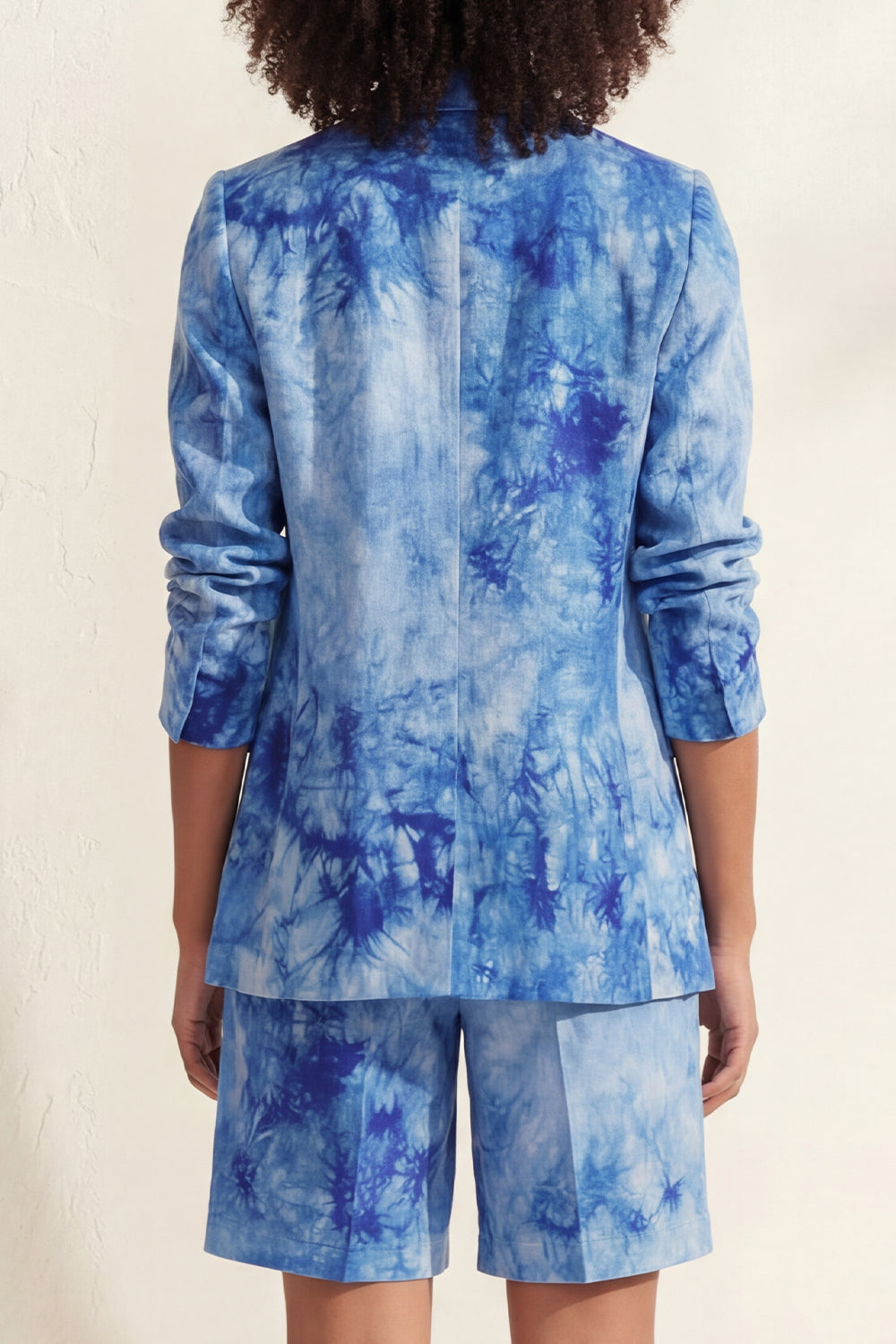 2 Piece Blue Printed Notched Lapel Business Suits with Pockets