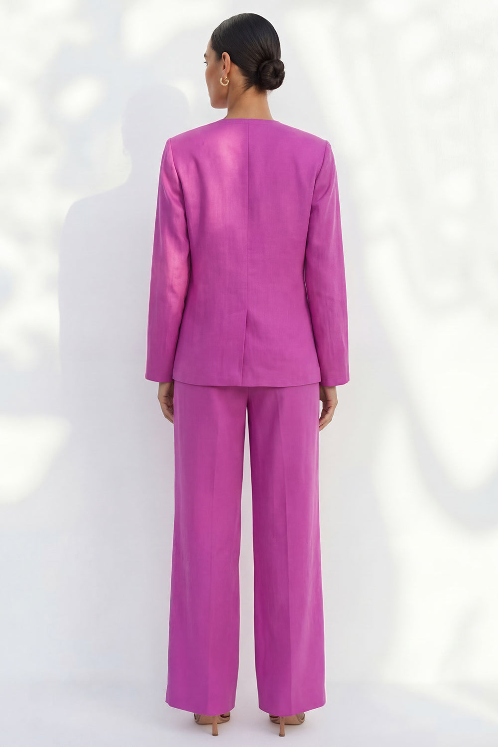 Fuchsia 2 Piece V Neck Long Sleeves Business Suits with Pockets