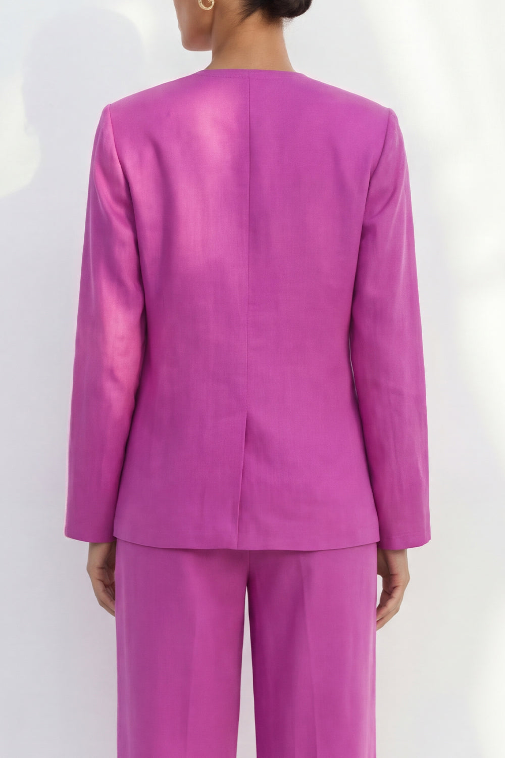 Fuchsia 2 Piece V Neck Long Sleeves Business Suits with Pockets