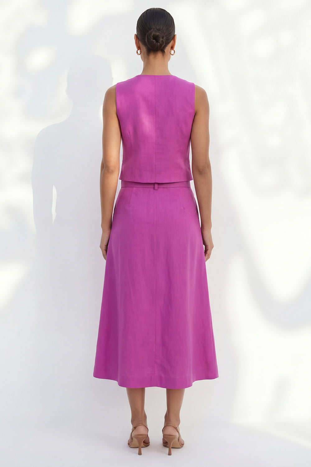 Single Breasted Fuchsia 2 Piece Sleeveless Business Suits with Pockets