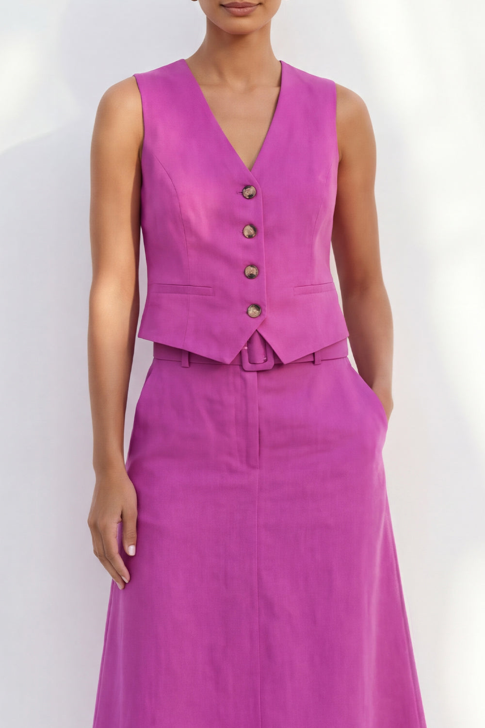 Single Breasted Fuchsia 2 Piece Sleeveless Business Suits with Pockets