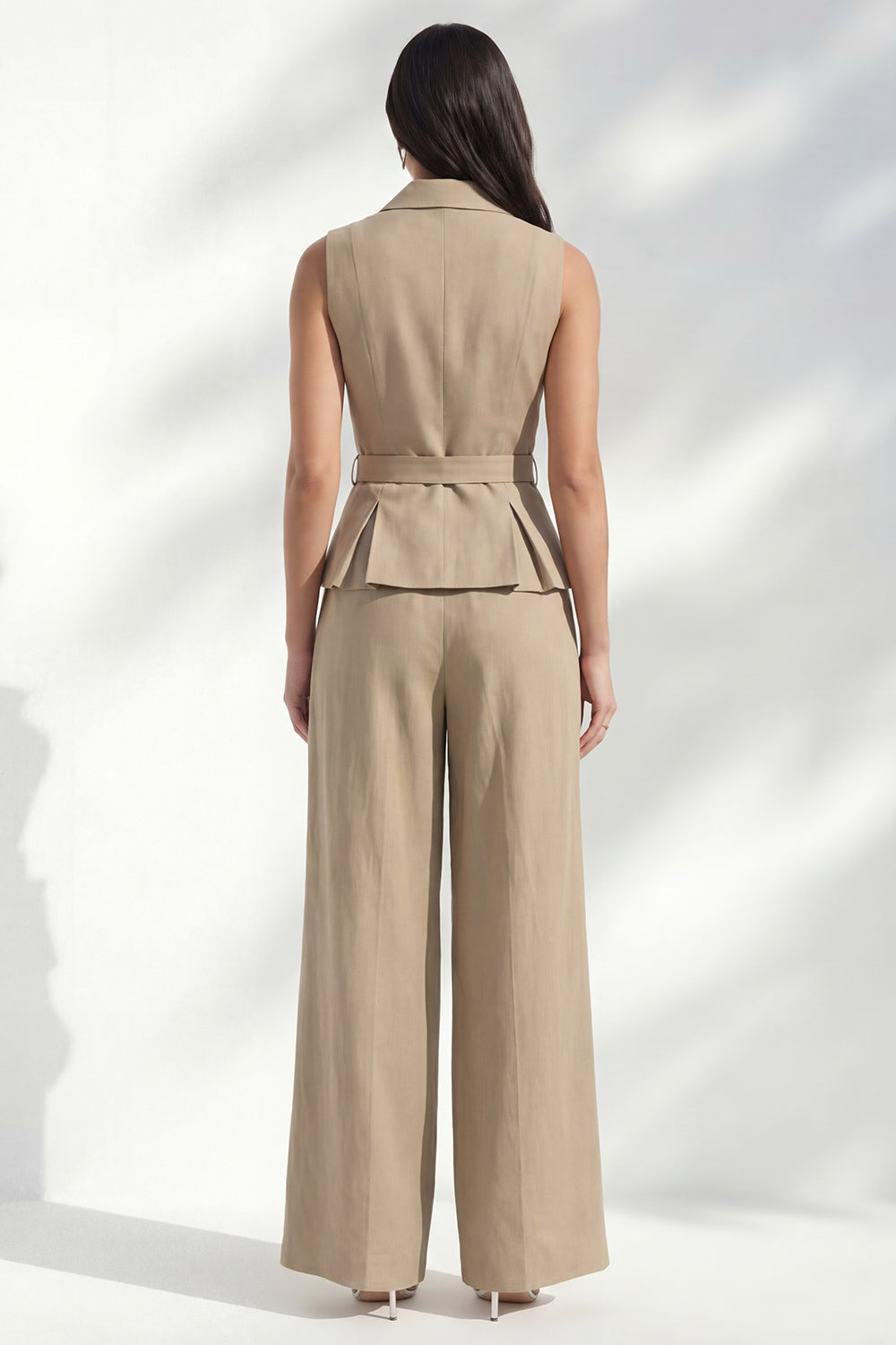 2 Piece Khaki Notched Lapel Double Breasted Business Suits with Pockets