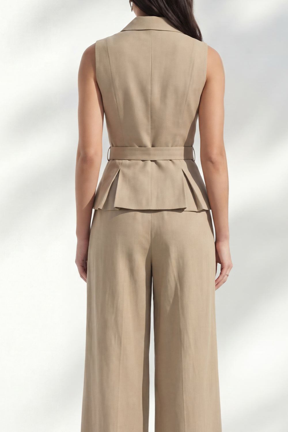 2 Piece Khaki Notched Lapel Double Breasted Business Suits with Pockets