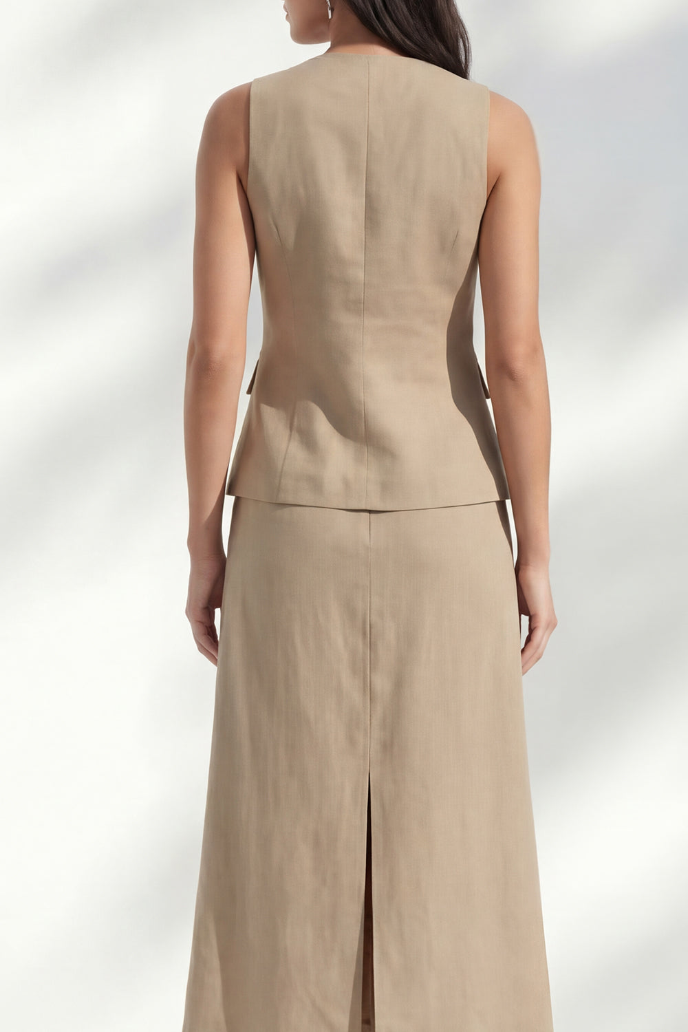Khaki 2 Piece V Neck Single Breasted Business Suits with Slit