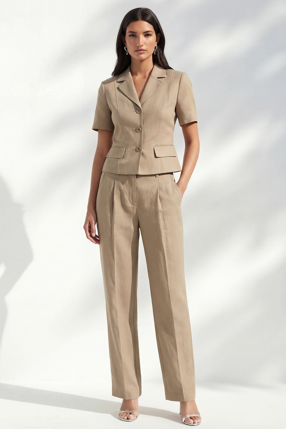 Khaki 2 Piece Single Breasted Notched Lapel Business Suits with Pockets
