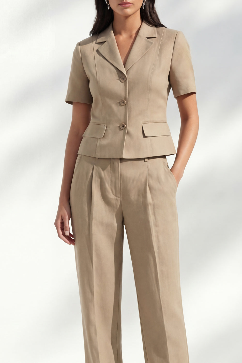 Khaki 2 Piece Single Breasted Notched Lapel Business Suits with Pockets