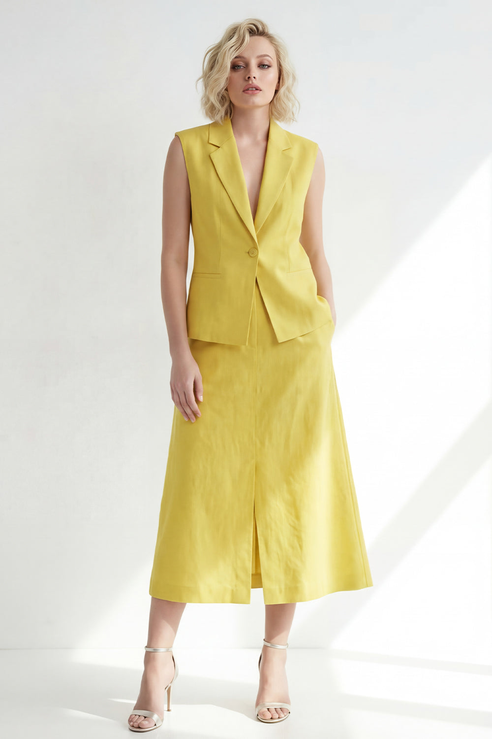 Butter Yellow 2 Piece Notched Lapel One Button Business Suits with Pockets