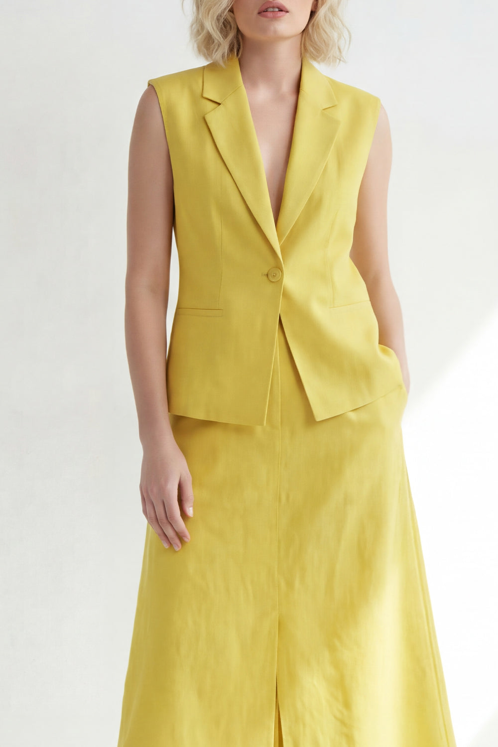 Butter Yellow 2 Piece Notched Lapel One Button Business Suits with Pockets