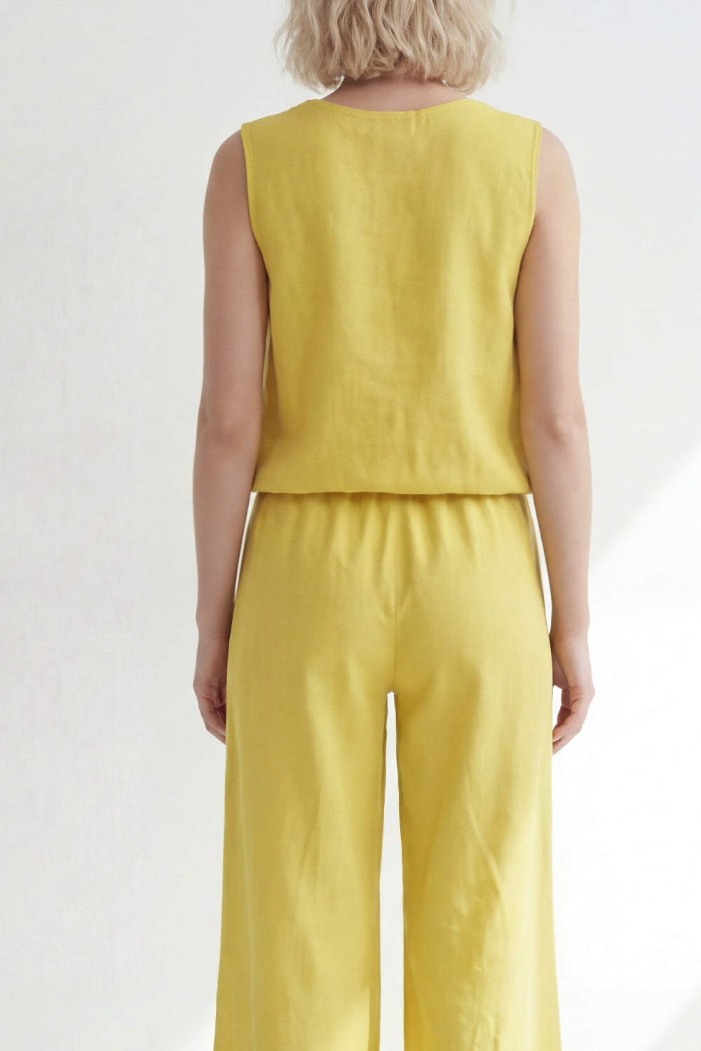 Butter Yellow 2 Piece V-Neck Wide Leg Sleeveless Business Suits