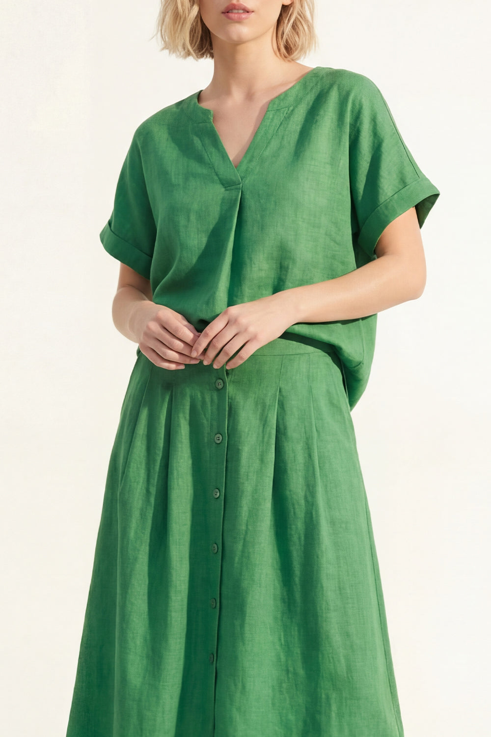 Green V-Neck 2 Piece Long Business Suits with Sleeves
