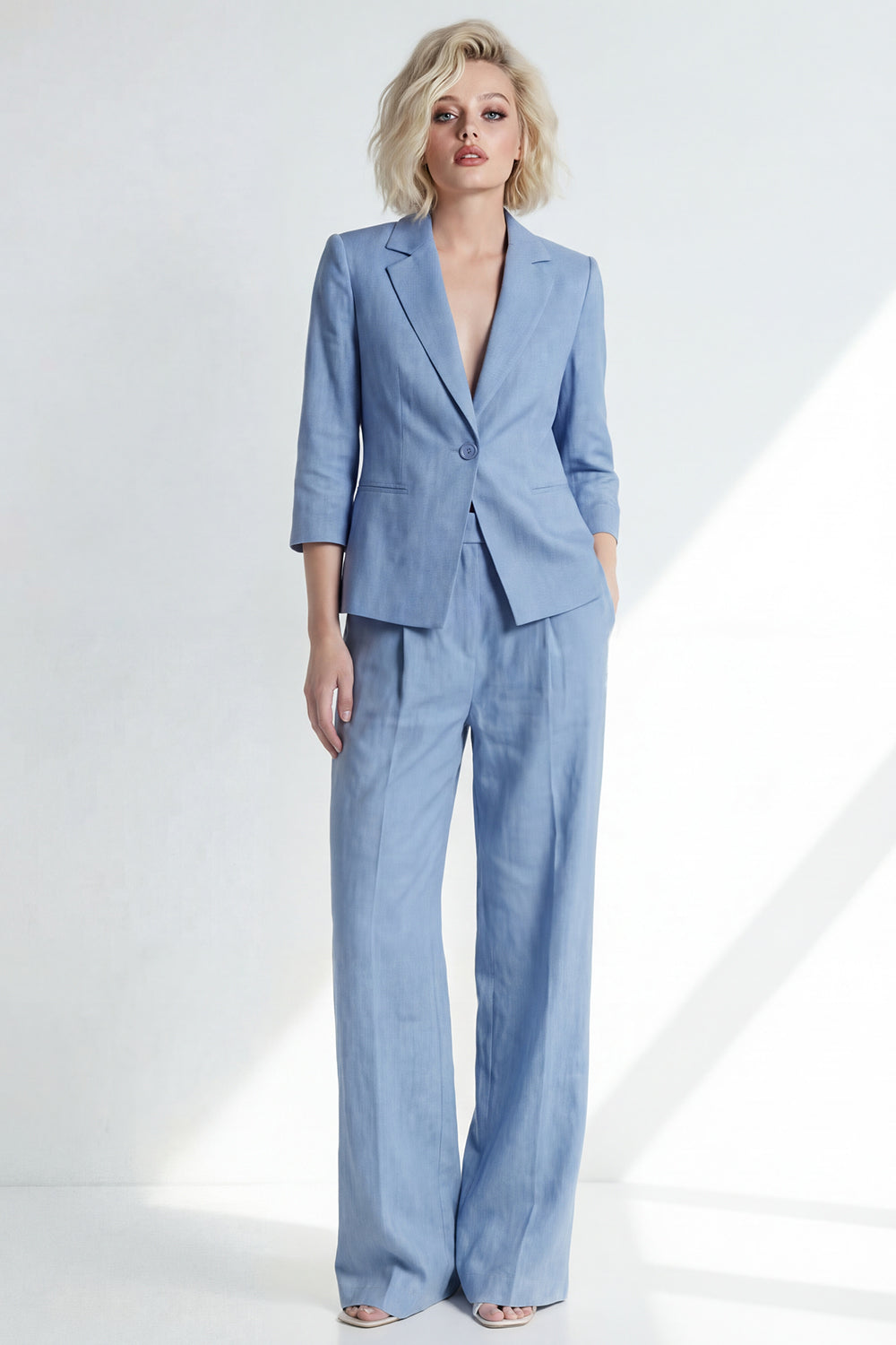 Dusty Blue 2 Piece Notched Lapel One Button Business Suits with Pockets