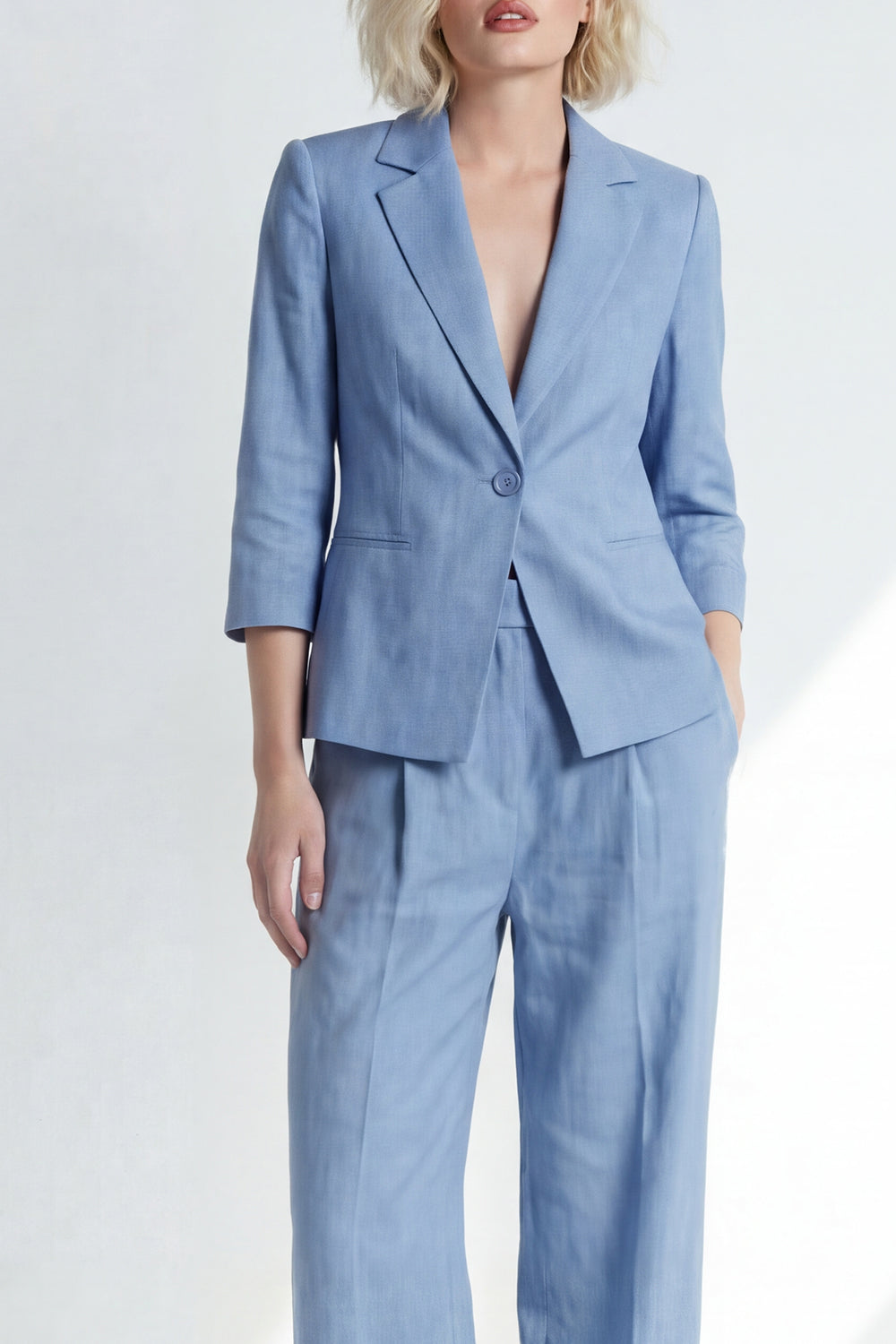 Dusty Blue 2 Piece Notched Lapel One Button Business Suits with Pockets
