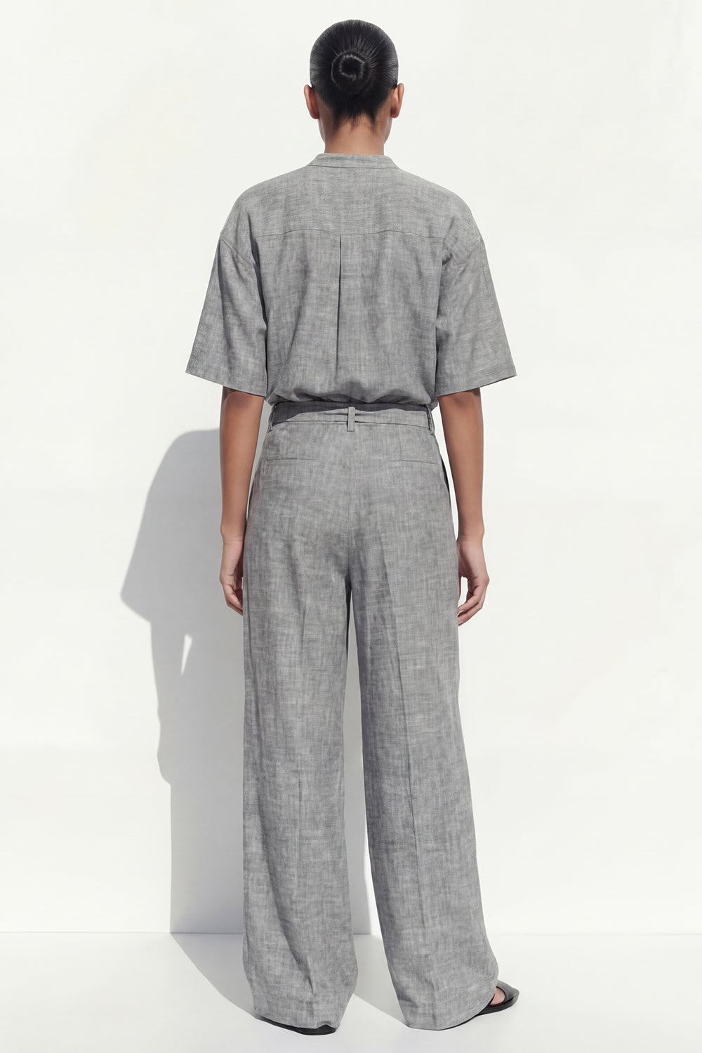 2 Piece Grey Single Breasted Half Sleeves Business Suits with Pockets