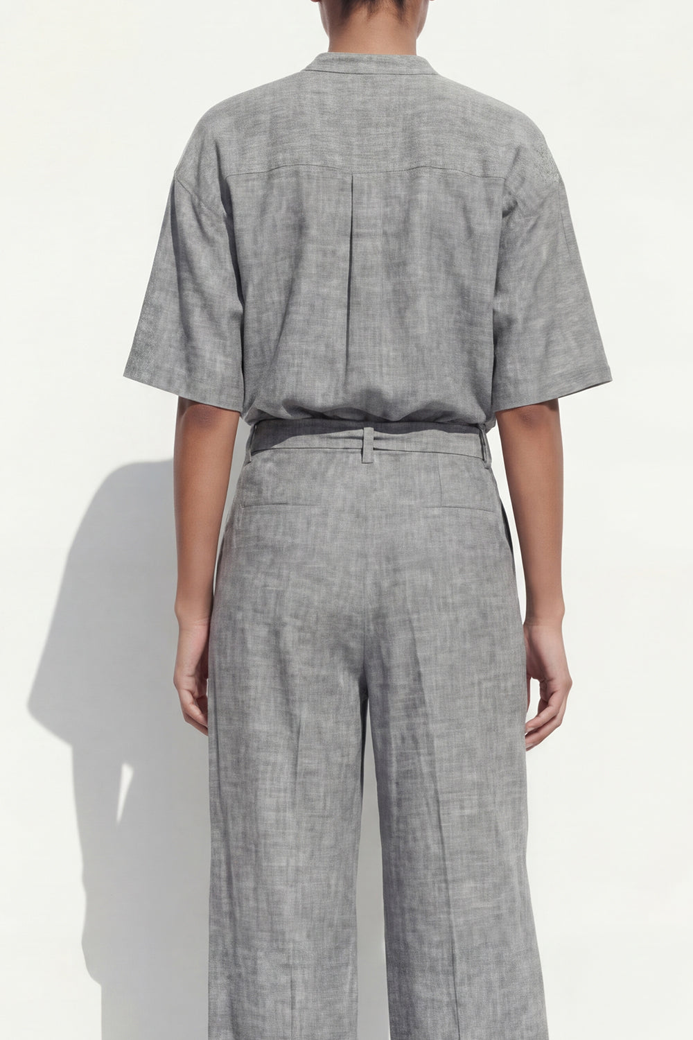 2 Piece Grey Single Breasted Half Sleeves Business Suits with Pockets