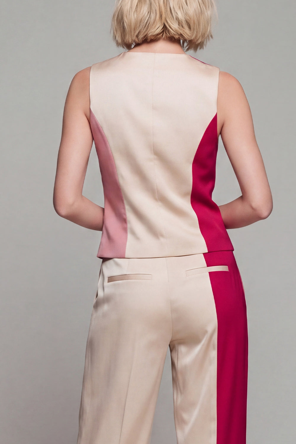 Light Khaki Single Breasted Wide Leg 2 Piece Patchwork Business Suits