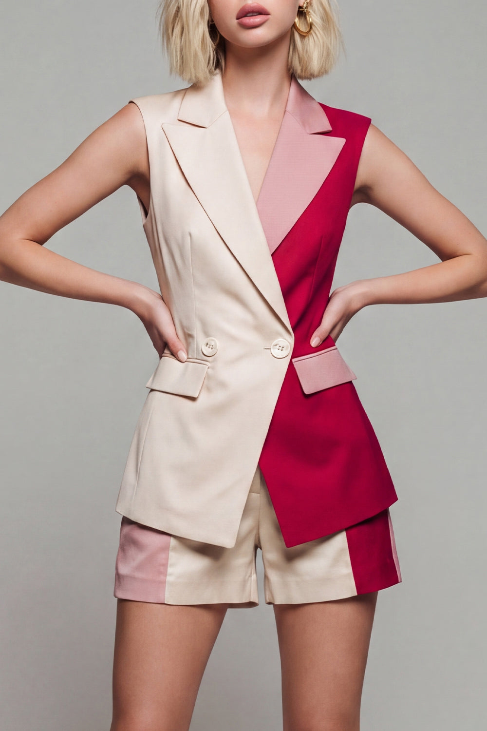 2 Piece Light Khaki Notched Lapel Patchwork Double Breasted Business Suits