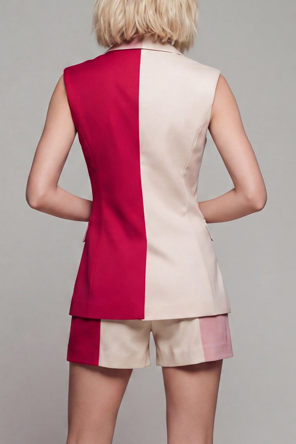 2 Piece Light Khaki Notched Lapel Patchwork Double Breasted Business Suits