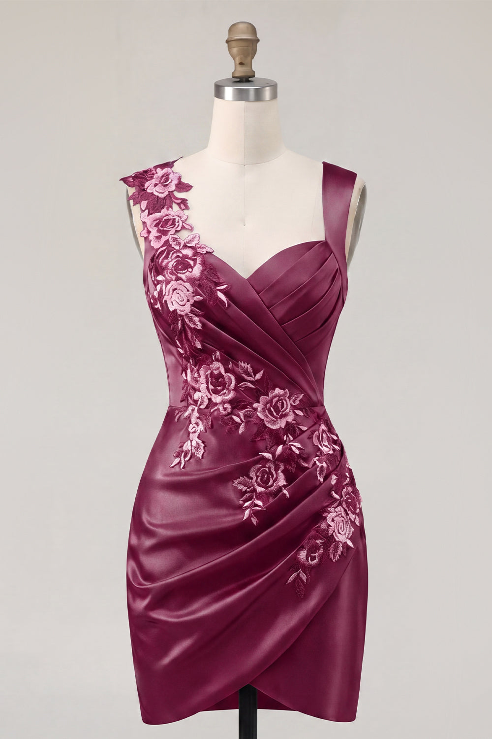 Floral Navy Thick Straps Ruched Tight Short Homecoming Dress