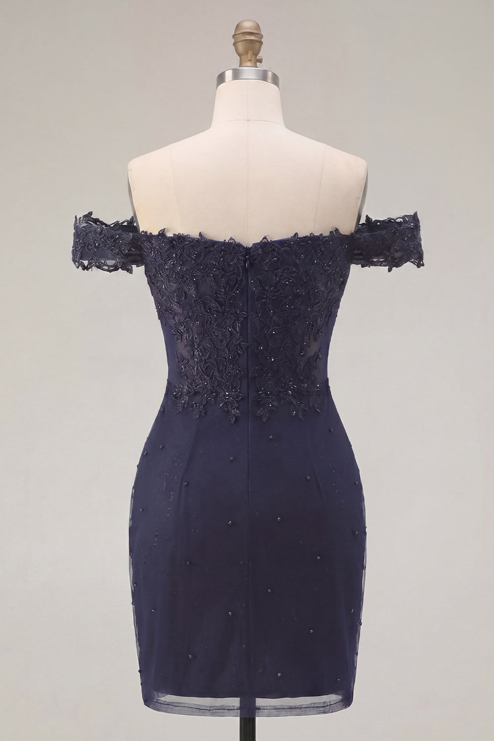 Sparkly Navy Ruched Off the Shoulder Beaded Tight Short Homecoming Dress