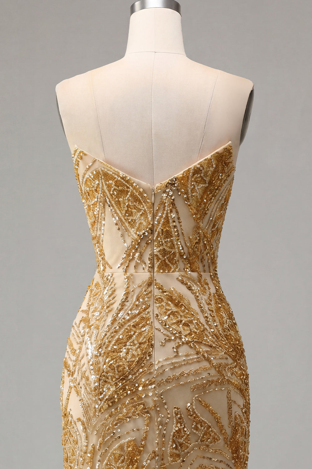 Sparkly Golden Tight Beaded Strapless Short Homecoming Dress