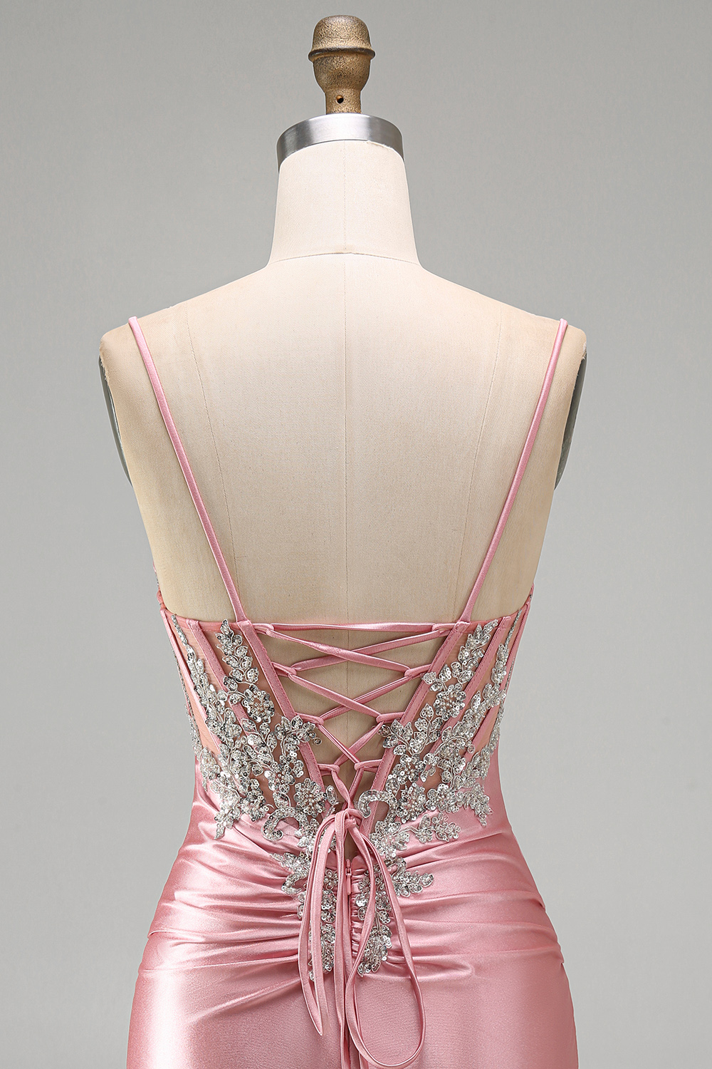 Sparkly Blush Corset Tight Spaghetti Straps Short Homecoming Dress with Rhinestone