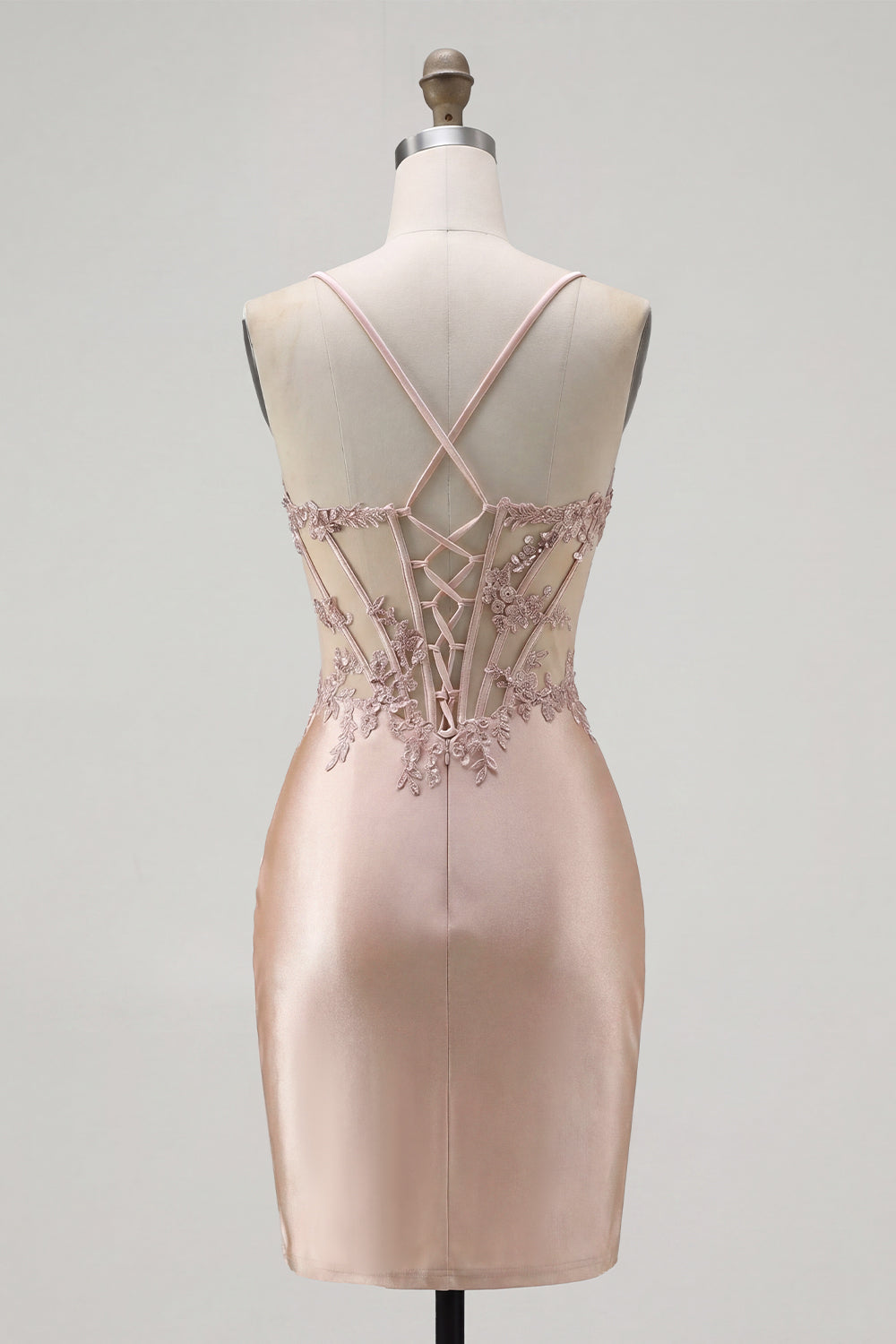 Sparkly Champagne Corset Spaghetti Straps Tight Mini Homecoming Dress