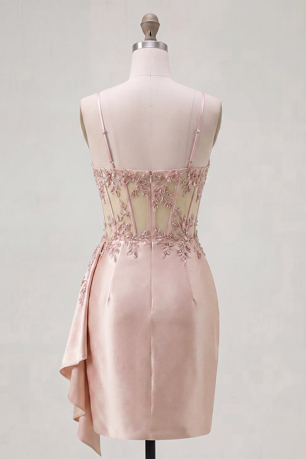 Sparkly Champagne Tight Corset Floral Short Homecoming Dress with Side Cape