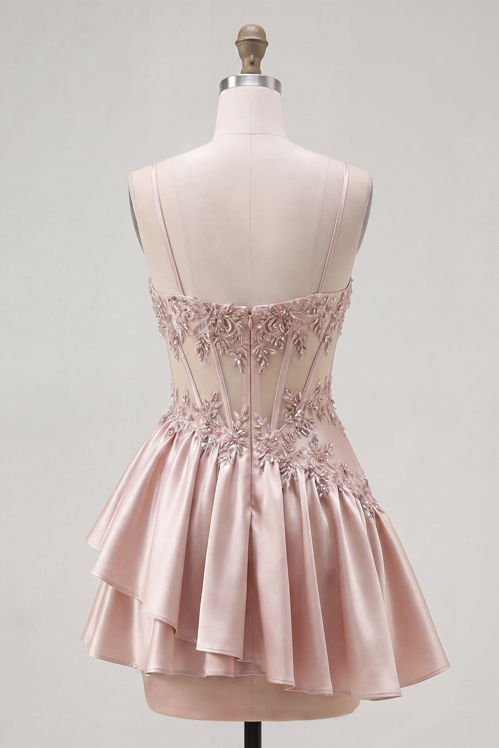 Sparkly Champagne A Line Ruffled Corset Beaded Short Homecoming Dress