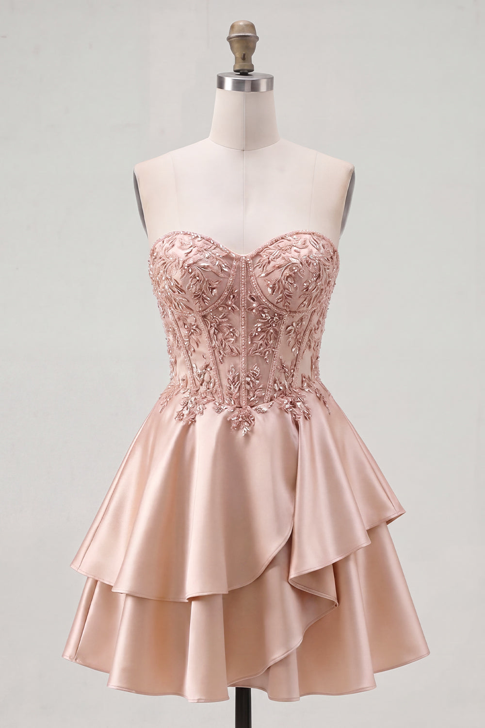 Sparkly Corset A Line Champagne Ruffled Short Homecoming Dress