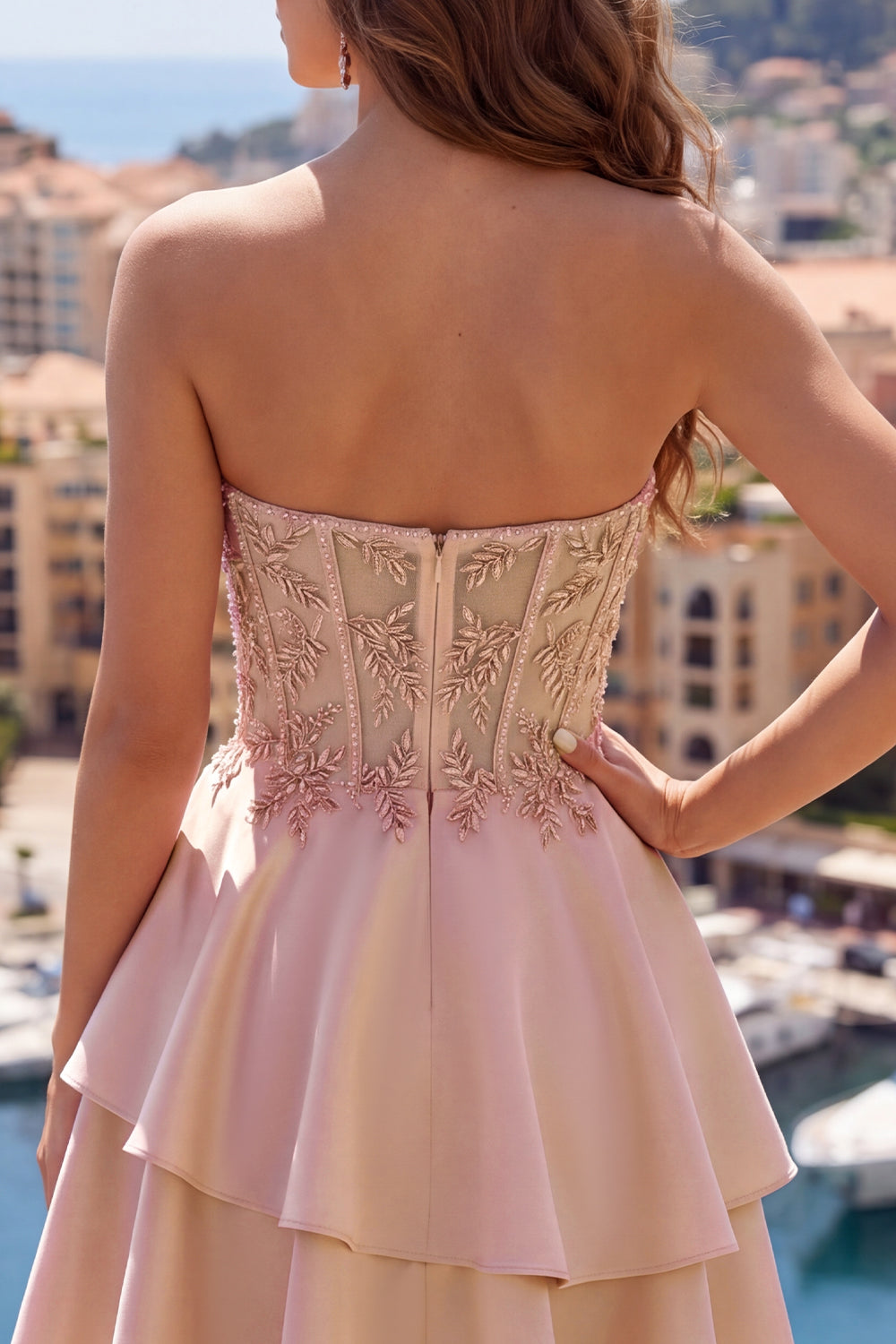 Sparkly Corset A Line Champagne Ruffled Short Homecoming Dress