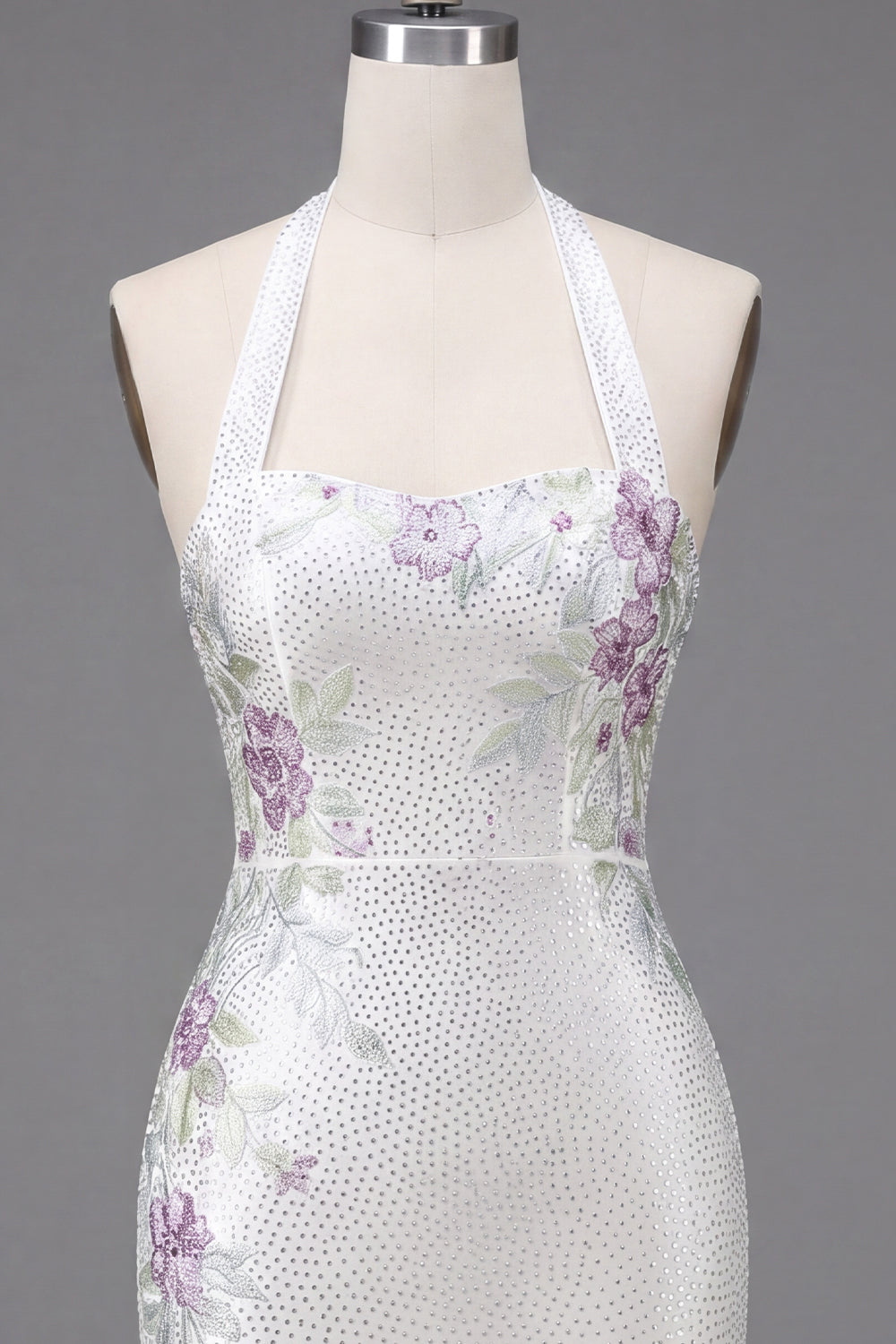 Sparkly White Beaded Bodycon Halter Short Homecoming Dress