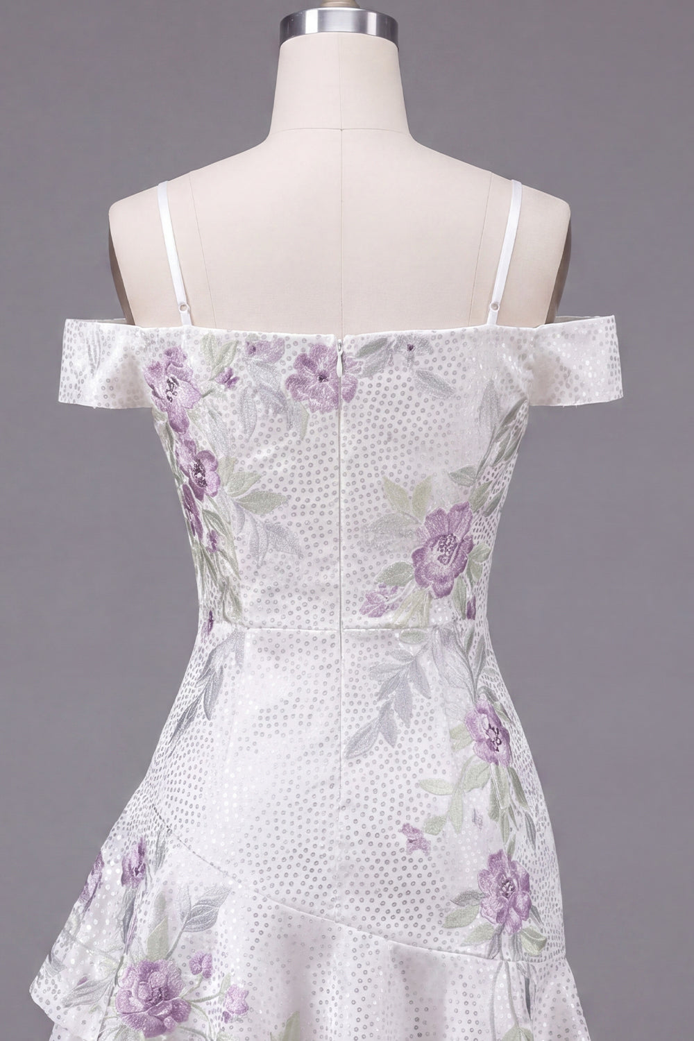 Sparkly A Line Cold Shoulder White Short Floral Homecoming Dress