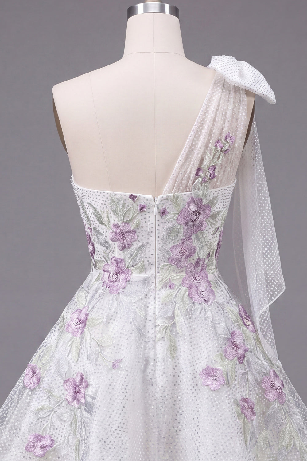 Sparkly White A Line Floral Beaded Mini Homecoming Dress with Bow