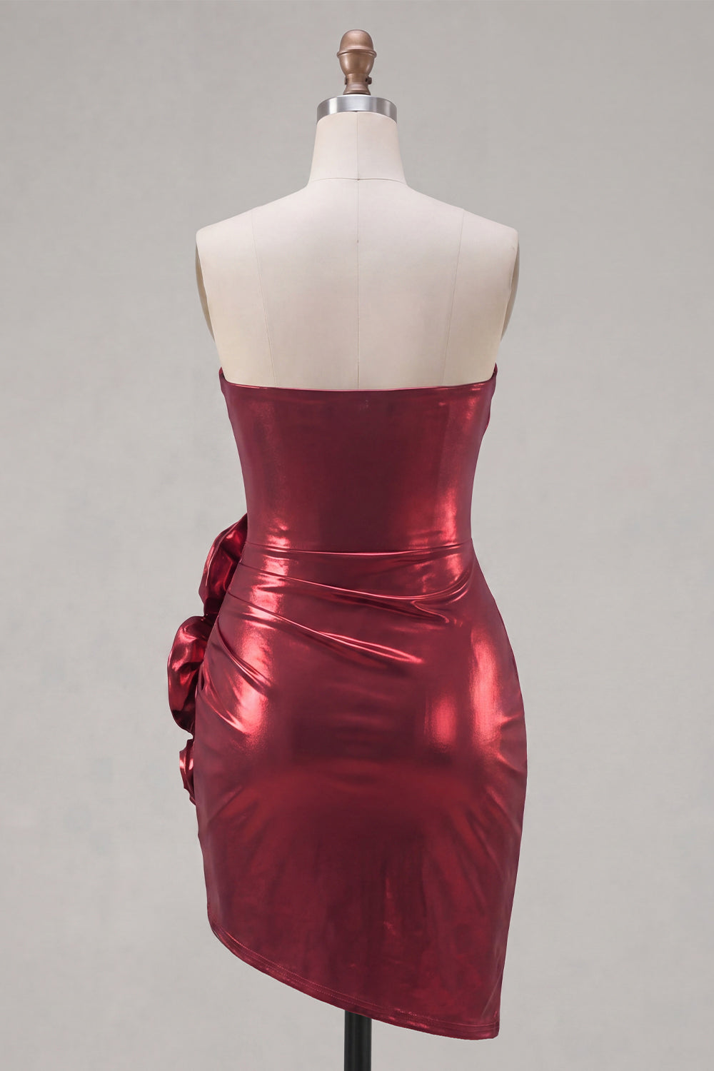 Burgundy Strapless Tight Ruched Mini Homecoming Dress with 3D Flowers