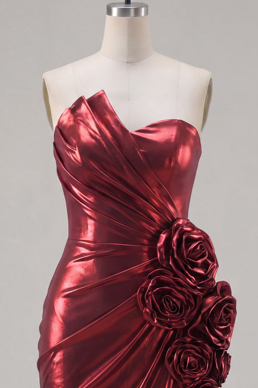 Burgundy Strapless Tight Ruched Mini Homecoming Dress with 3D Flowers