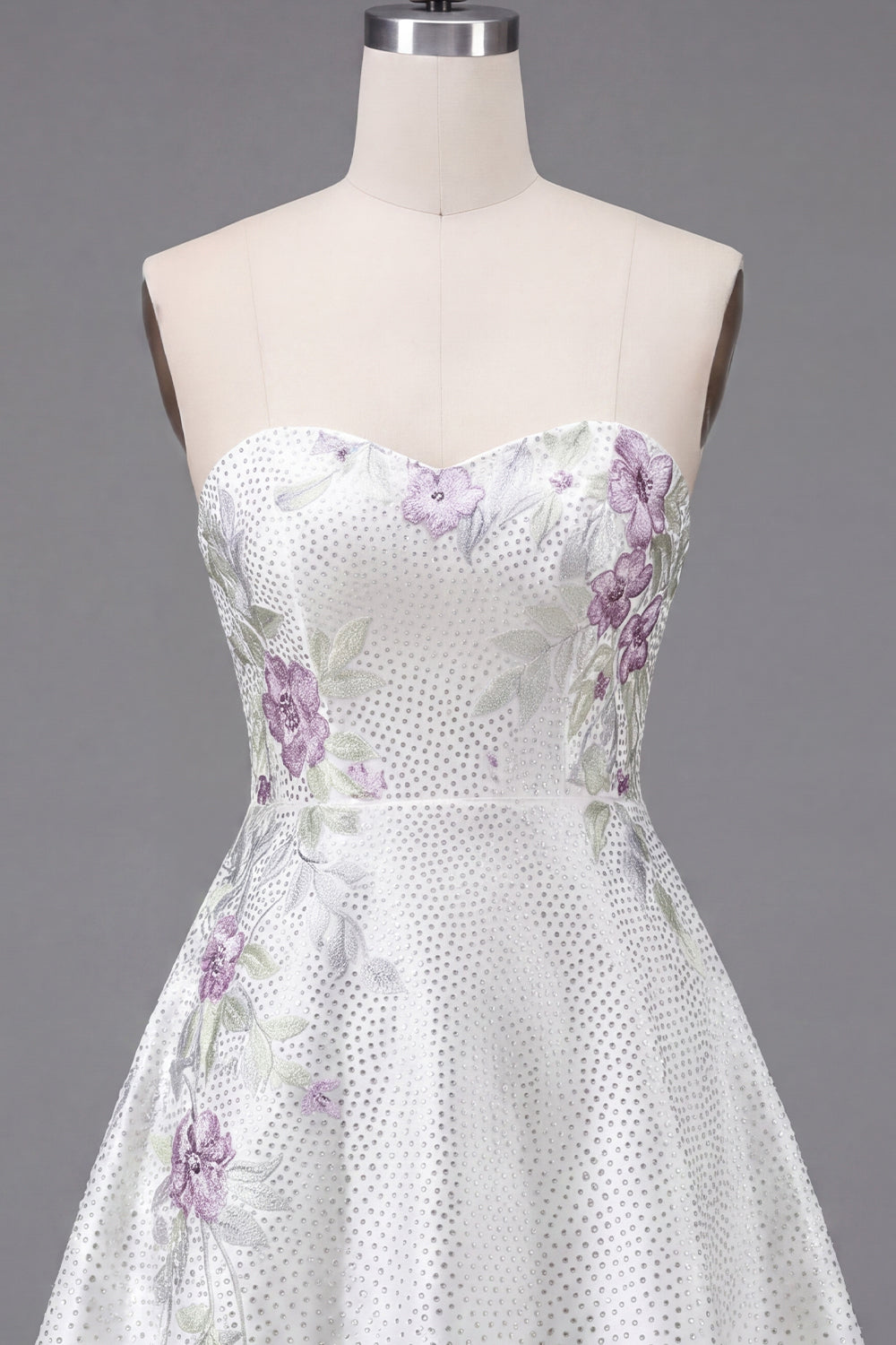Sparkly White Beaded A Line Sweetheart Floral Short Homecoming Dress