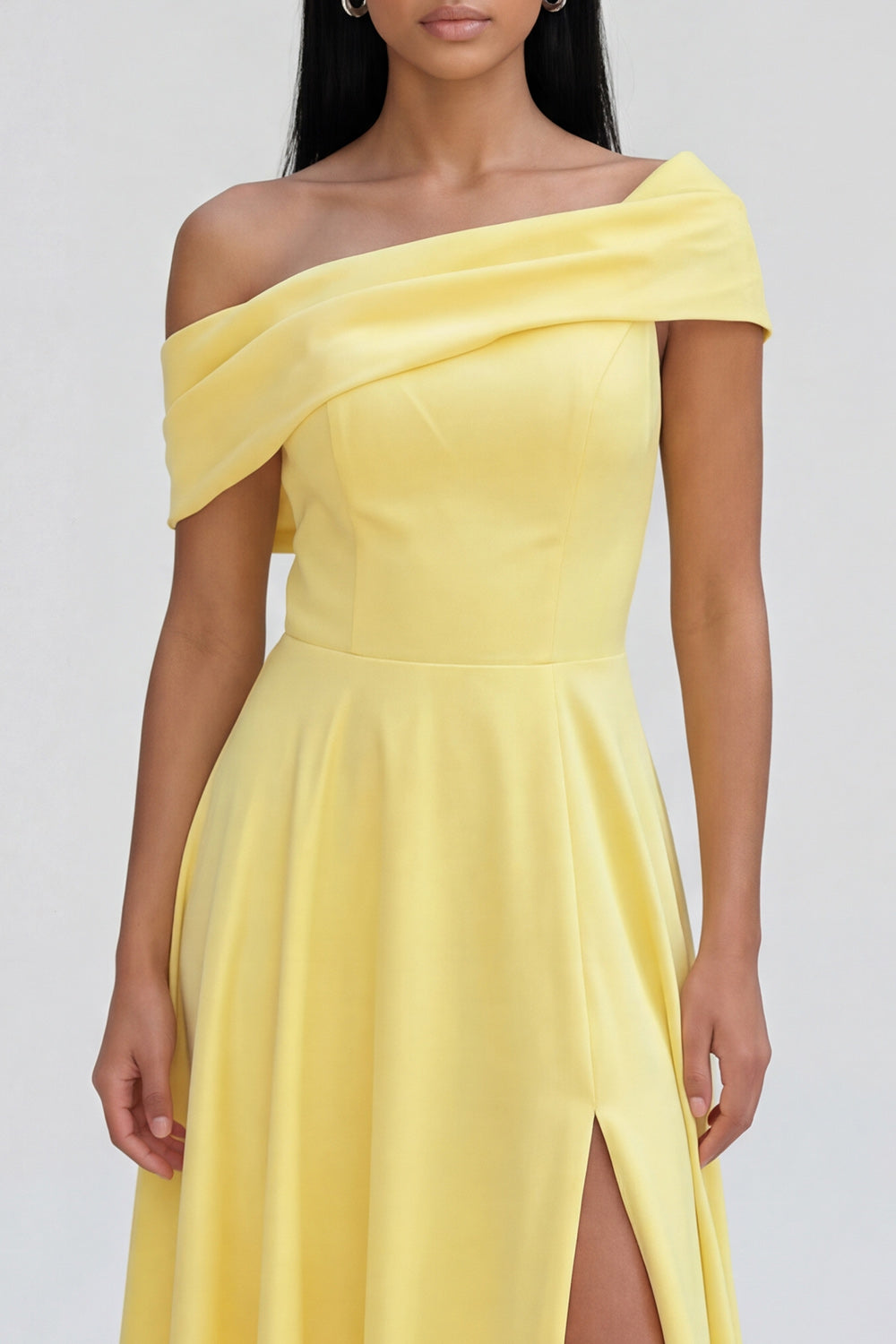 Butter Yellow Off the Shoulder A Line Maxi Beach Wedding Guest Dress with Slit