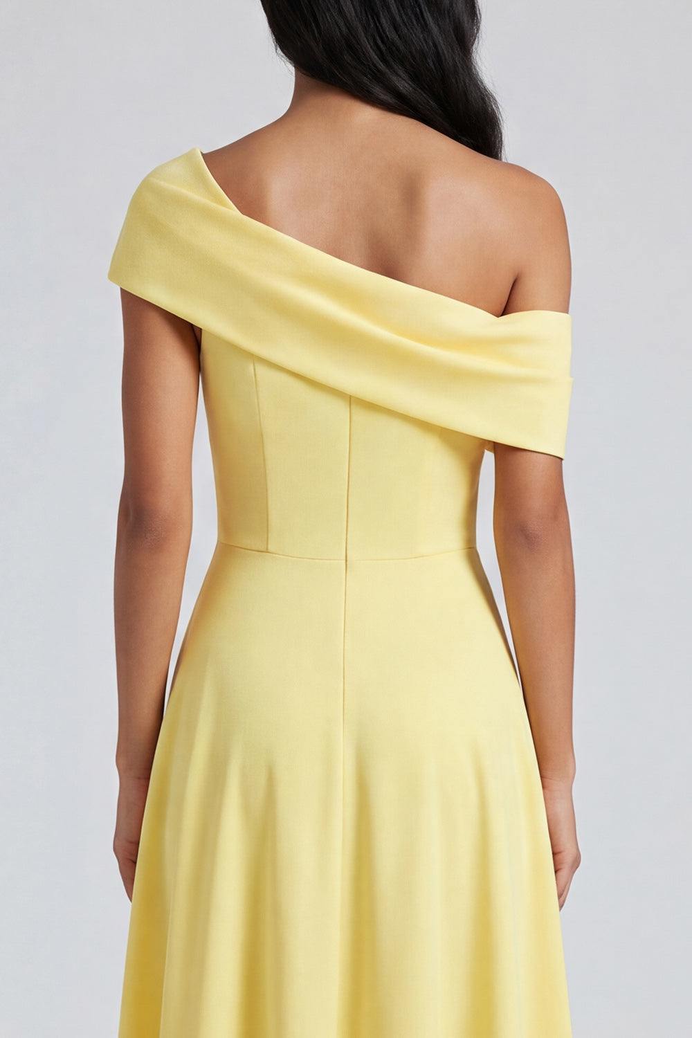 Butter Yellow Off the Shoulder A Line Maxi Beach Wedding Guest Dress with Slit