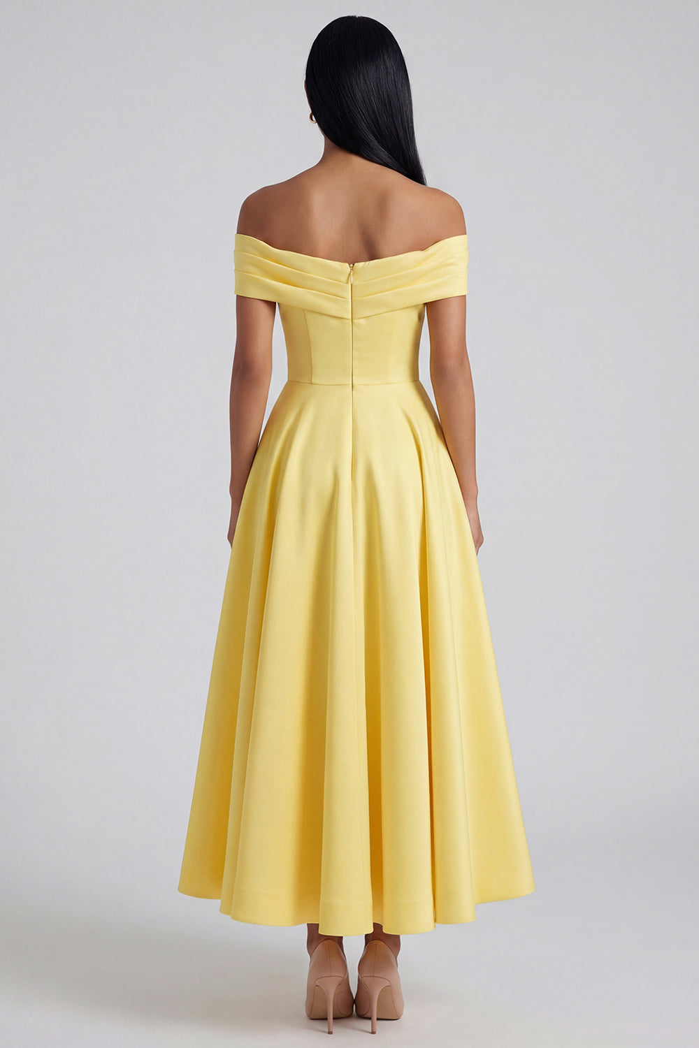 Butter Yellow A Line Ruched Off the Shoulder Maxi Beach Wedding Guest Dress