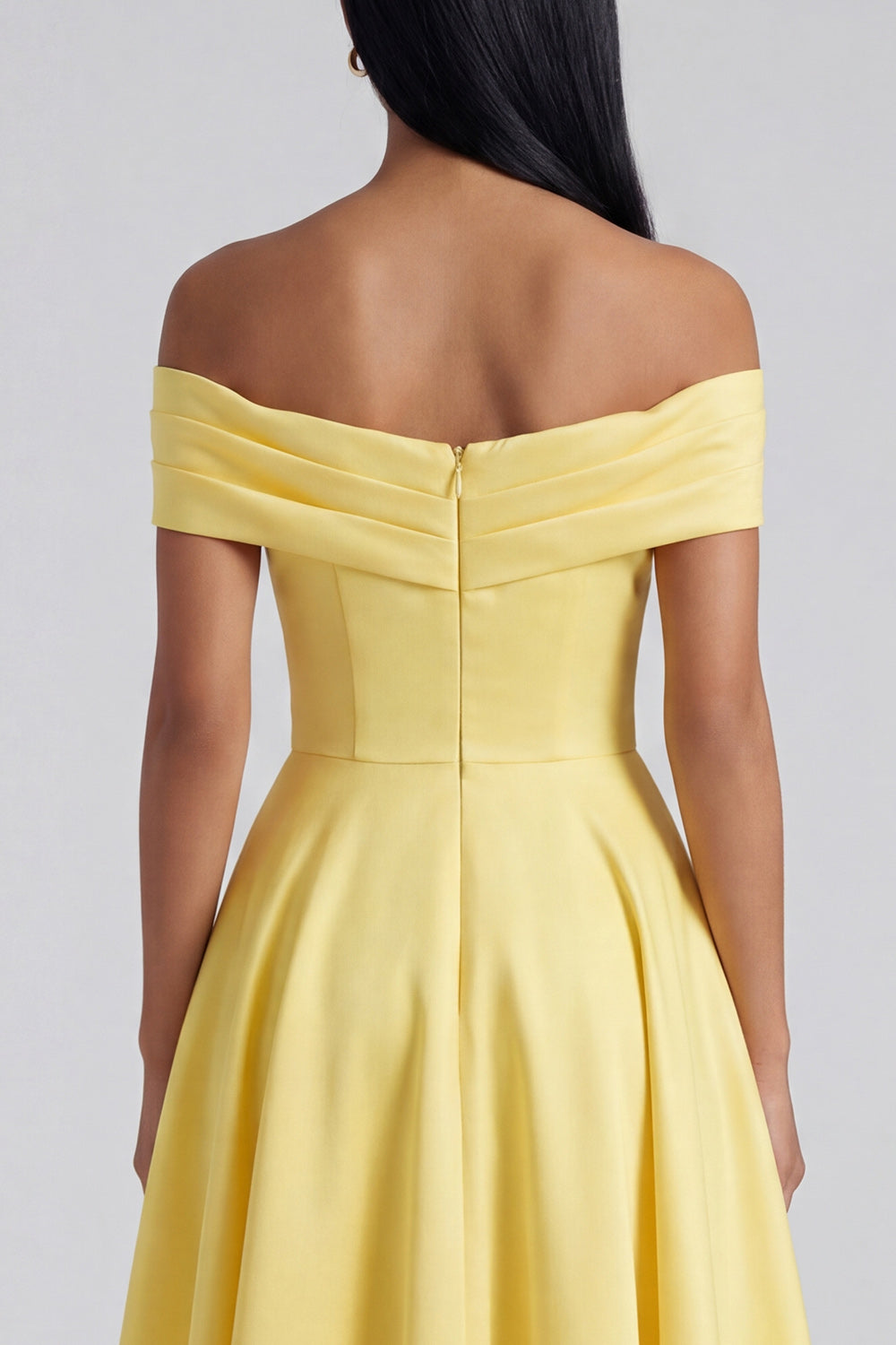 Butter Yellow A Line Ruched Off the Shoulder Maxi Beach Wedding Guest Dress