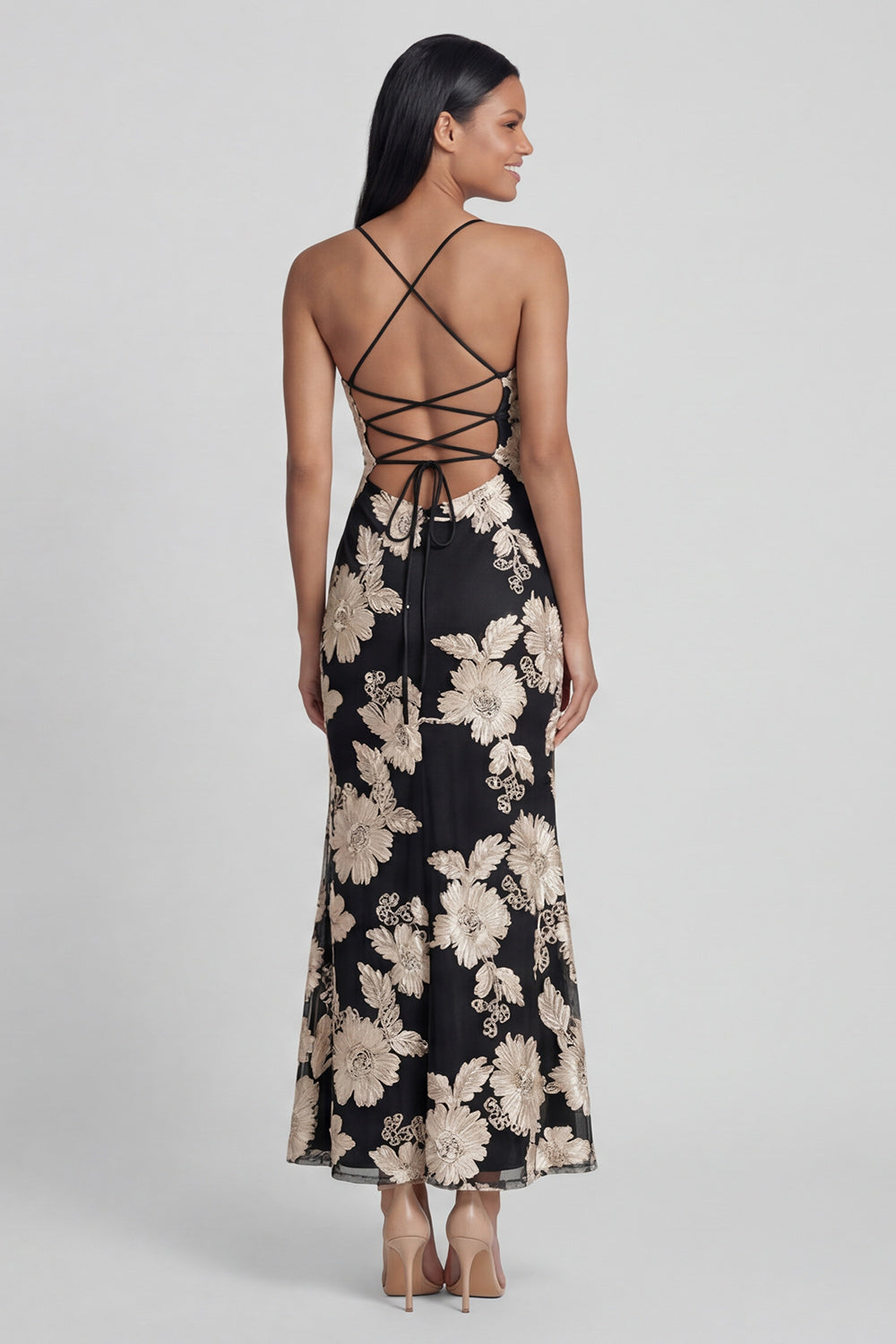 Blue Yellow Mermaid Floral Spaghetti Straps Maxi Beach Wedding Guest Dress