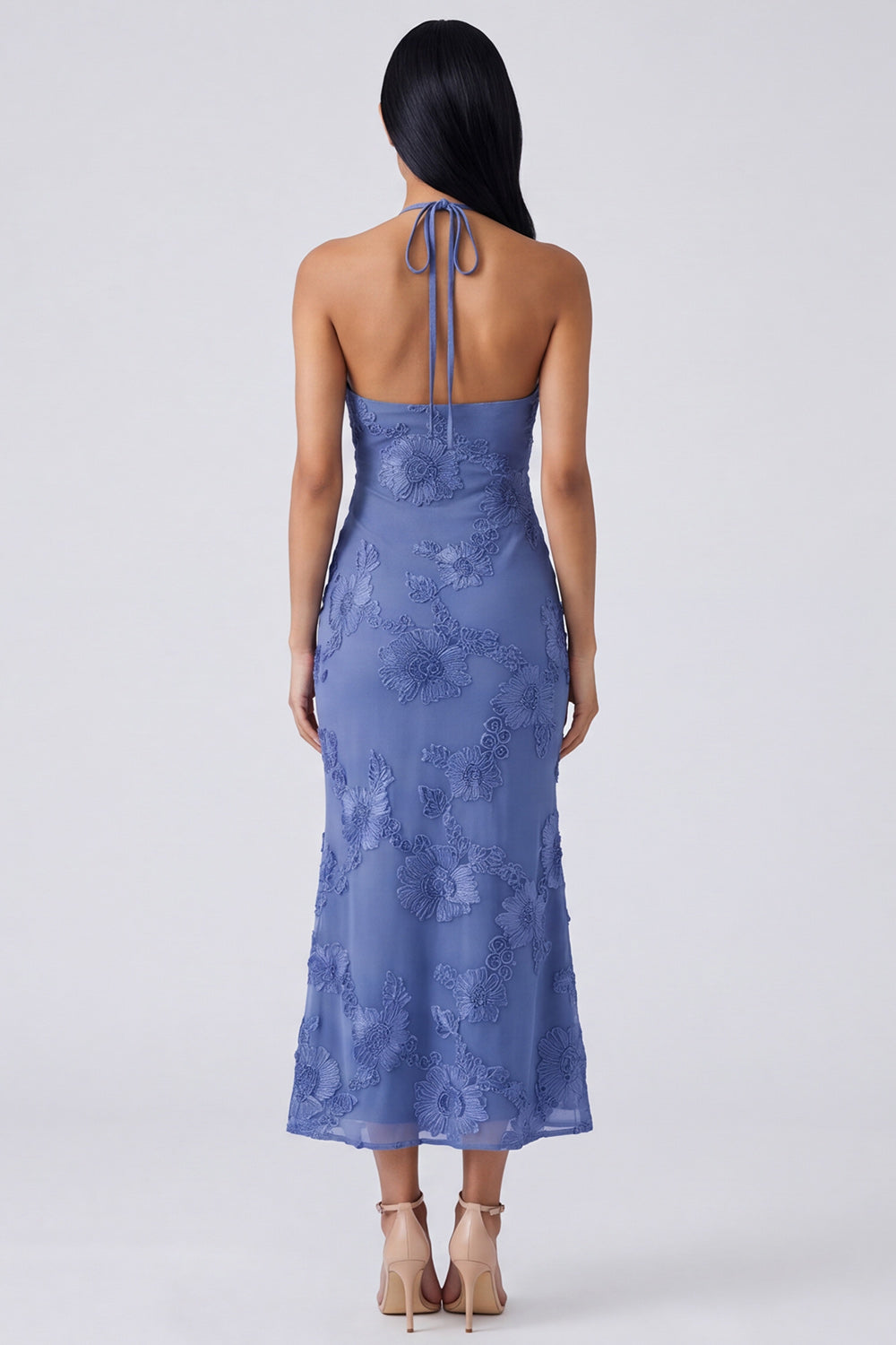 Sage Green Floral Mermaid Halter Maxi Beach Wedding Guest Dress wirh Keyhole