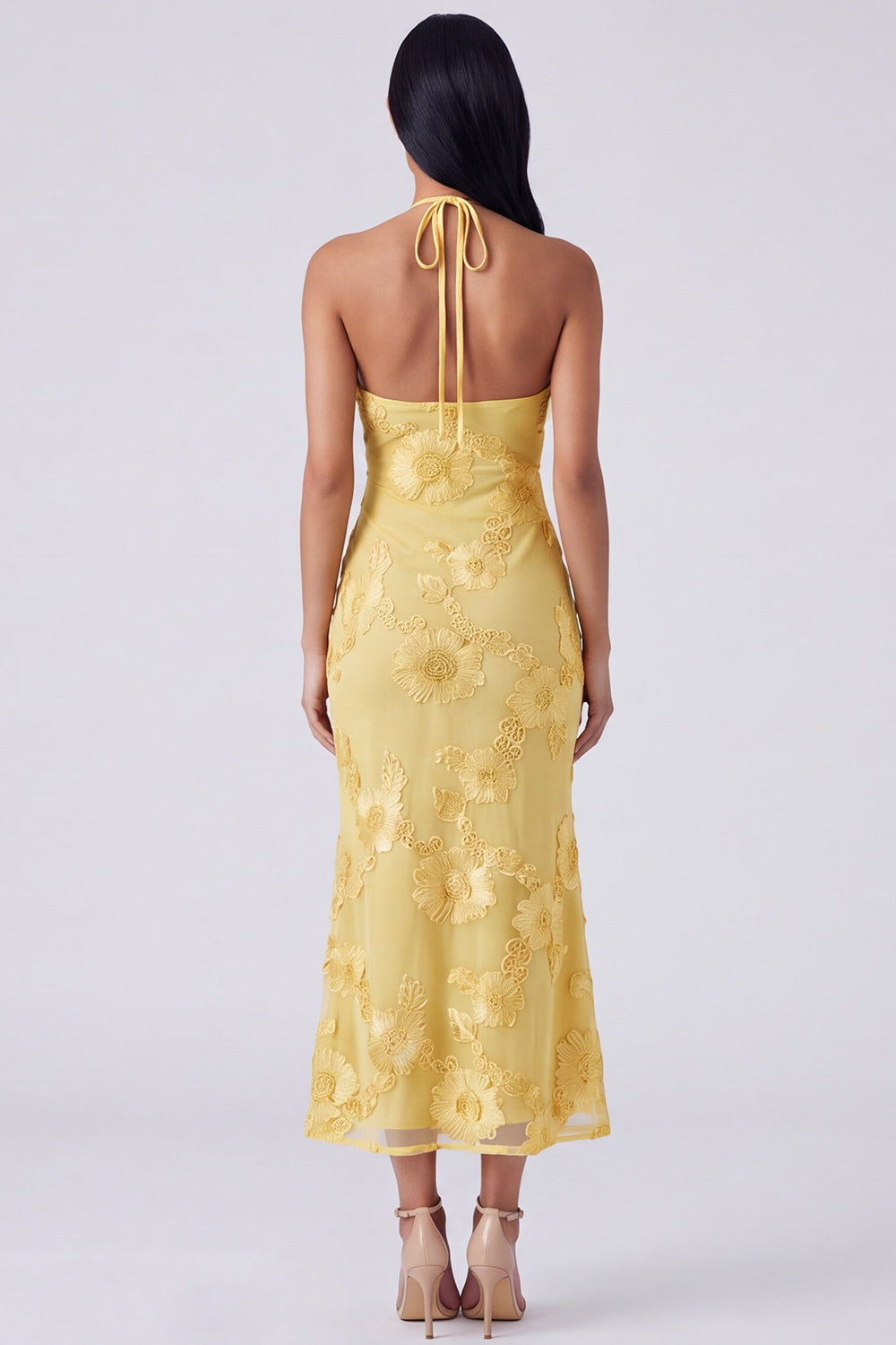 Sage Green Floral Mermaid Halter Maxi Beach Wedding Guest Dress wirh Keyhole