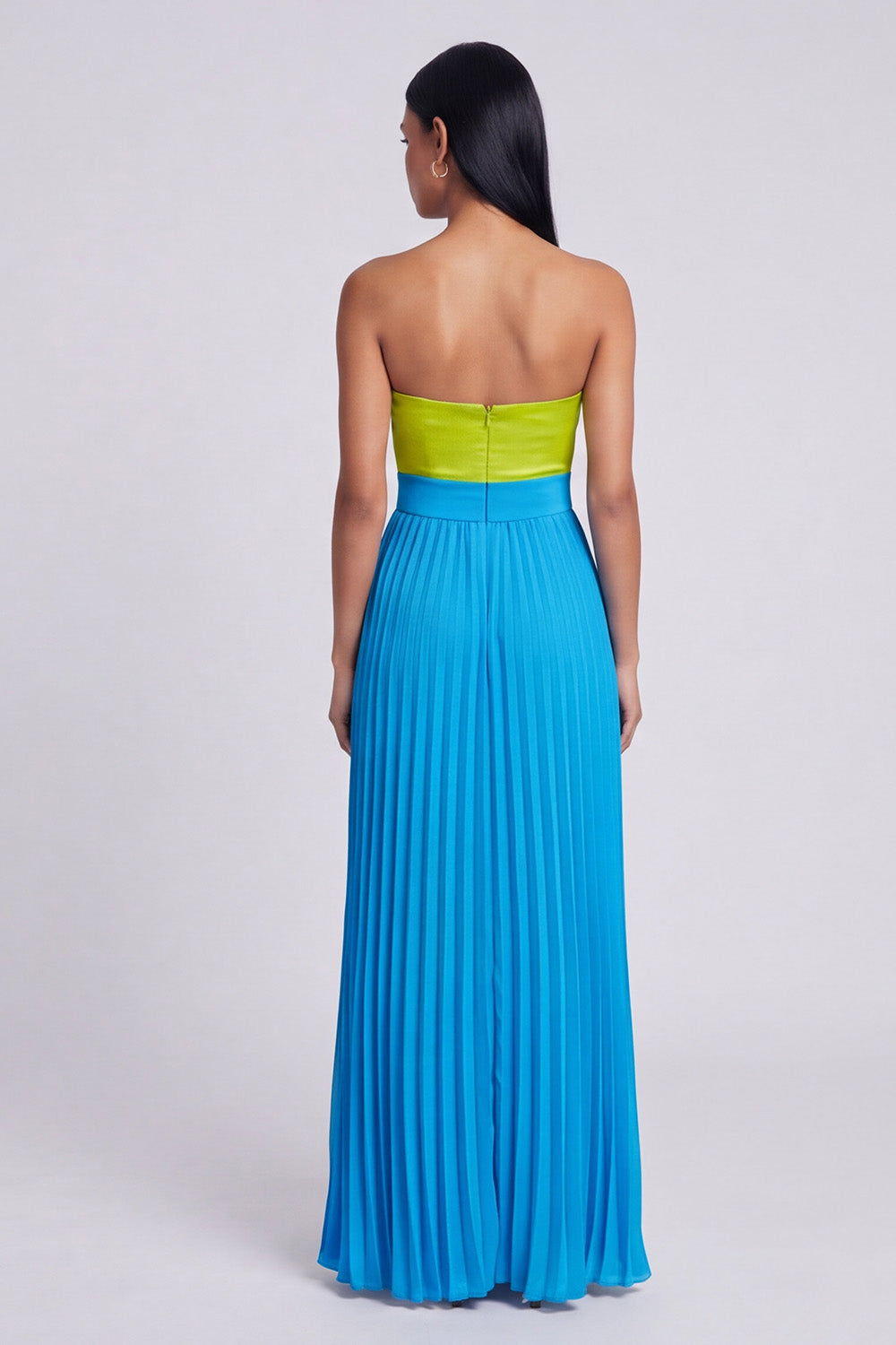 Green and Blue Cut Out Empire Waist Long Patchwork Formal Dress