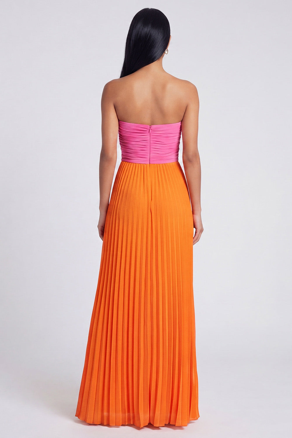 Pink and Orange Empire Waist Sweetheart Long Patchwork Formal Dress