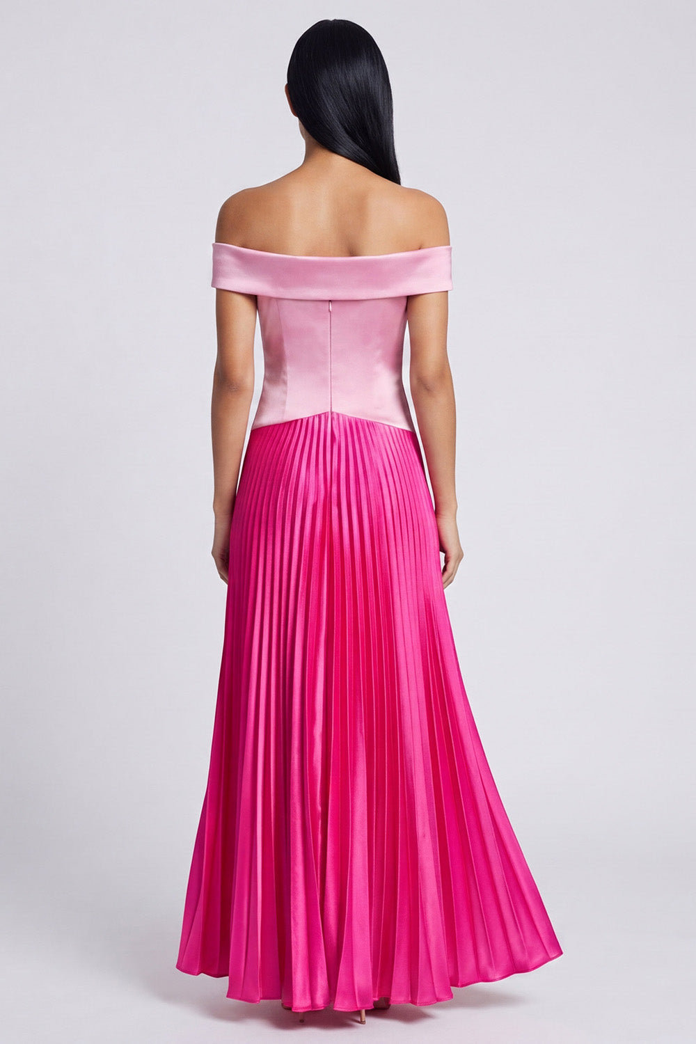 Pink and Fuchsia A Line Patchwork Pleated Long Formal Dress