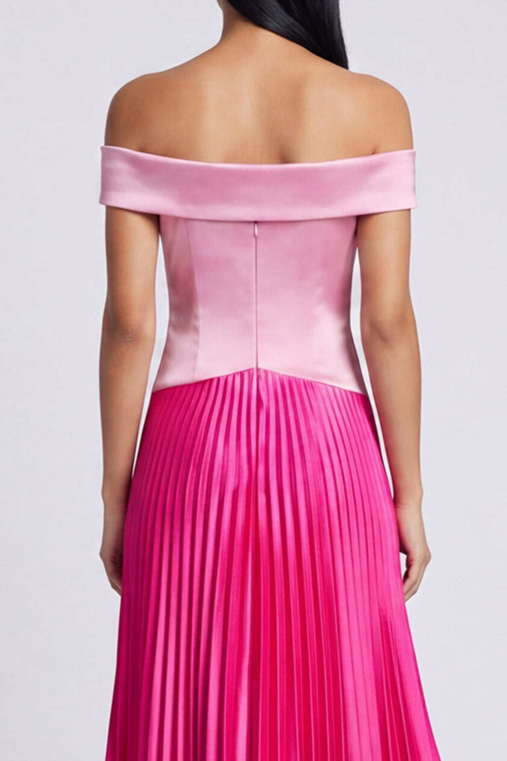 Pink and Fuchsia A Line Patchwork Pleated Long Formal Dress